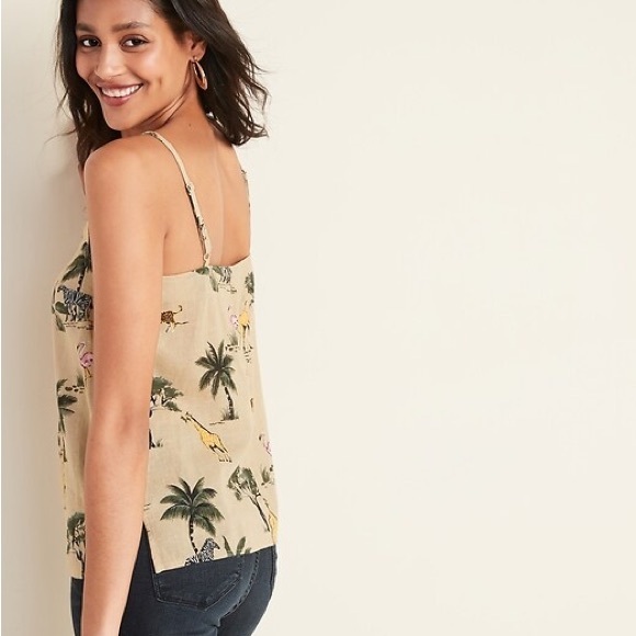 Old Navy Linen Safari Animals Tan Button Front Tank Top Size M Medium - Picture 2 of 7